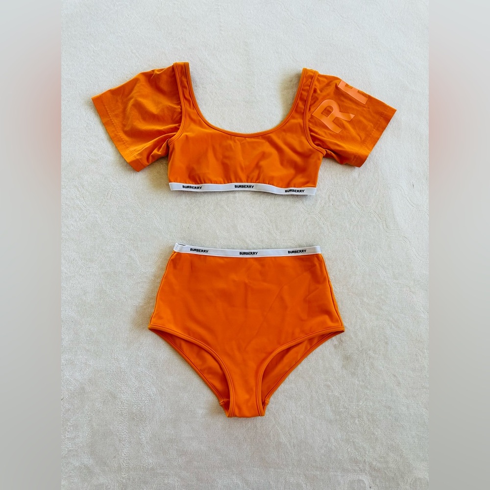 Burberry Orange Logo Two Pieces Top and Bottom Swimsuit Size S